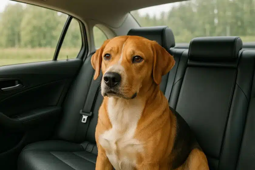 Chien sur la banquette arrière d'une voiture